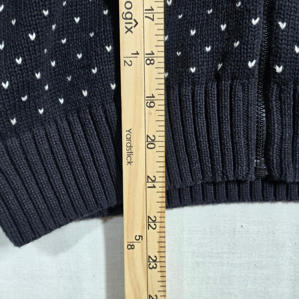Tommy Hilfiger Full Zip Sweater Womens Medium Navy Fair Isle Faux Fur Hood - Picture 5 of 9